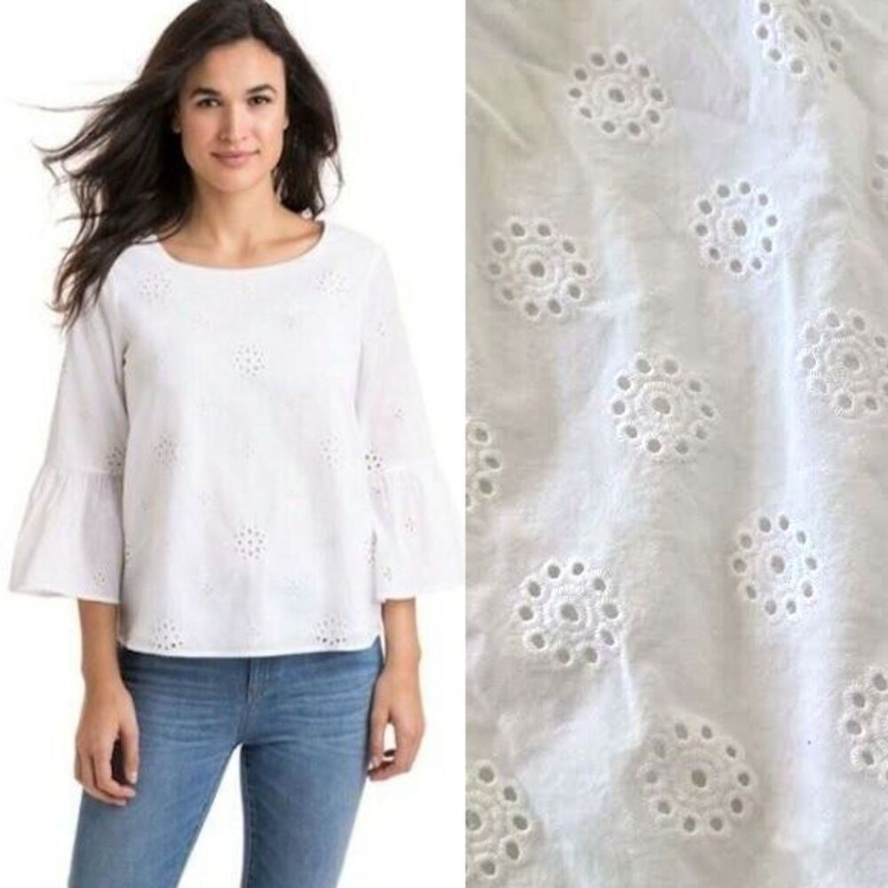 Urban Romantics Boho Blouse Eyelet Bell Sleeve Cotton Cottage Size Small